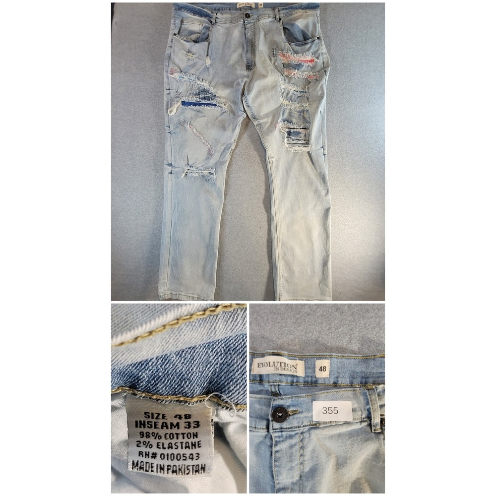 Evolution In Design Mens 48x33 Distressed Light Wash Ripped Repaired Jeans